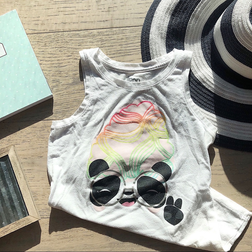 Circo White Graphic Tank Top Sparkly Panda Design